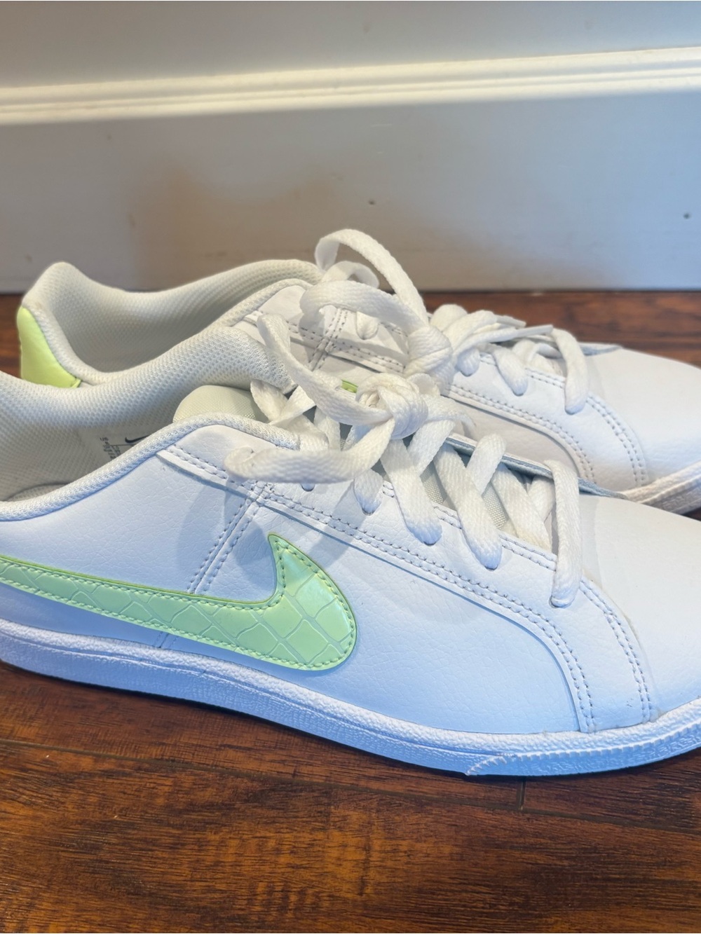 Nike women’s  White Sneakers with lime Green Swoosh
